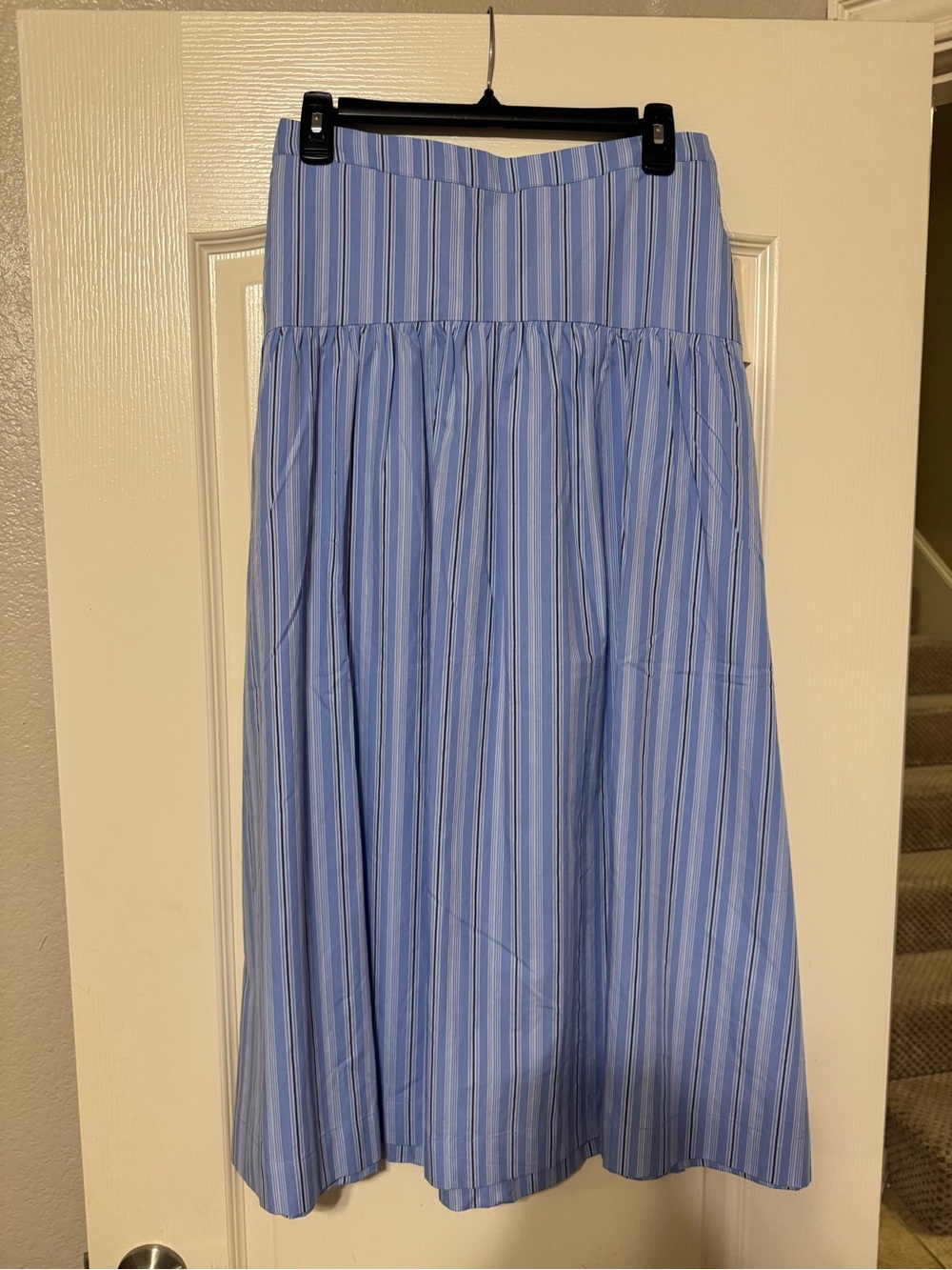 Light Blue Striped Women’s Midi Skirt